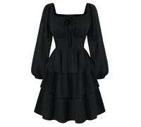 SCARLET DARKNESS Robe corset médiévale à manches longues et taille élastique pour femme, Noir , XXL