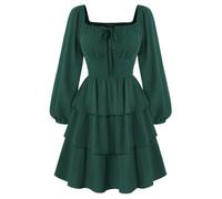 SCARLET DARKNESS Robe corset médiévale à manches longues et taille élastique pour femme, vert olive, M