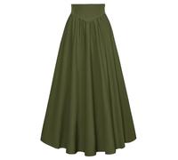SCARLET DARKNESS Robe Cottagecore médiévale pour Femme Rockabilly Flowy avec Poches Jupe trapèze Unie Vert Olive S