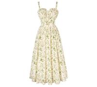 SCARLET DARKNESS Robe d'été décontractée pour femme - Sans manches - Bretelles spaghetti - Motif floral - Pour la plage, Beige Vert Floral, S