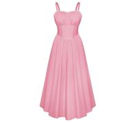 SCARLET DARKNESS Robe d'été pour femme, bretelles spaghetti, robe corset décontractée, robe longue trapèze, robe de soleil, rose, M