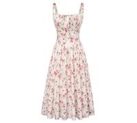 SCARLET DARKNESS Robe d'été pour Femme Robe Bretelles Spaghetti à Fleurs Victorienne