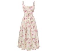 SCARLET DARKNESS Robe d'été pour femme - Robe d'été décontractée à motif floral - Sans manches - Bretelles spaghetti - Robe corset victorienne pour femme, Beige Rose Floral, XL