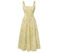 SCARLET DARKNESS Robe d'été pour femme - Robe d'été décontractée à motif floral - Sans manches - Bretelles spaghetti - Robe corset victorienne pour femme, Beige Jaune Floral, S