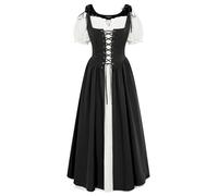 SCARLET DARKNESS Robe Femme d'Été Longue Médiévale 2 Pièces, Manches Bouffantes et Taille Cintrée Noir S
