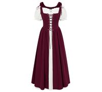 SCARLET DARKNESS Robe Femme d'Été Longue Médiévale 2 Pièces, Manches Bouffantes et Taille Cintrée Rouge Foncé XL