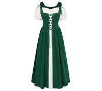 SCARLET DARKNESS Robe Femme d'Été Longue Médiévale 2 Pièces, Manches Bouffantes et Taille Cintrée Vert Foncé S