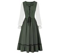 SCARLET DARKNESS Robe Femme d'Été Longue Médiévale 2 Pièces, Manches Bouffantes et Taille Cintrée Vert Olive XXL