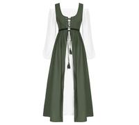 SCARLET DARKNESS Robe Femme d'Été Longue Médiévale 2 Pièces, Manches Bouffantes et Taille Cintrée Vert Foncé M