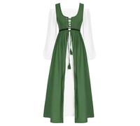 SCARLET DARKNESS Robe Femme d'Été Longue Médiévale 2 Pièces, Manches Bouffantes et Taille Cintrée Vert XL