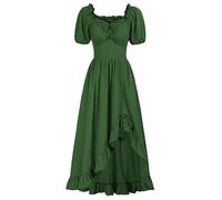 Scarlet Darkness Robe style Renaissance pour femme, robe corset à volants avec poches, style Cottagecore, vert, Taille M