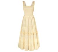 SCARLET DARKNESS Robe victorienne pour femme - Bretelles spaghetti - Robe florale - Taille smockée - Robe corset, fleurs jaunes et blanches, XXL