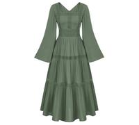 Scarlet Darkness Women Medieval Dress Renaissance Long Bell Sleeve Maxi Dresses Light Green S