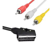 Scart to 3 RCA Male Cable,20 Pin Scart to AV Composite Audio/Video Cable with Input/Output Switch-Black-4.9Ft
