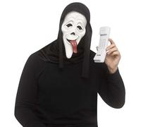 Scary Movie Wassup - Ensemble d'accessoires pour déguisement d'Halloween Ghost Face Scream Masque avec capuche et téléphone avec sonnerie fantôme film d'horreur