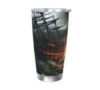 Scary Ship at Sea Gobelet avec couvercles, bouteille d'eau sous vide à double paroi en acier inoxydable, tasse à café isotherme étanche pour boissons chaudes et froides
