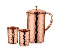Scash Pichet artisanal en cuivre martelé et verre pour stockage et service de l'eau, restaurant, hôtel, maison