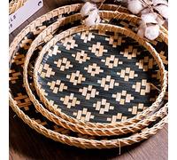 SCAUA Plateau rond en bambou fait à la main avec motif chinois