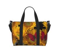 SCAUA Romantique Paris Tour Eiffel Bycicle Sac à main Sac à main Sac à main Sac de voyage Sac de sport Sac de voyage à bandoulière pour homme femme, Tournesols jaunes avec papillon rouge, Taille