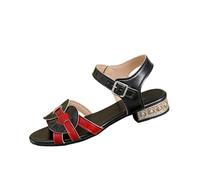 SCBFDI Chaussure Femme Confortable Sandale Femme Orthopedique Sandales Plates avec Boucle Décorative en Simili Cuir Design à Bout Ouvert et Vintage à Tête Carrée Sabot en Caoutchouc Rouge 42