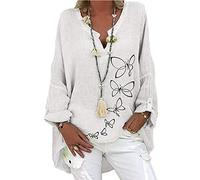 SCBFDI Chemises en Lin de Coton de Couleur Unie pour Femmes à Col en V Hors de L’épaule Hauts à Manches Longues Tunique à Porter avec des Leggings