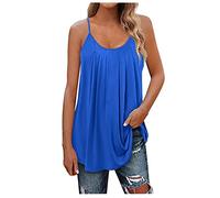 SCBFDI Debardeur Femme Ample Spaghetti Col Rond Plissées Ete Débardeur Long | Décontracté Imprimé Fluide Top Dos Nu Y2K Plested Sans Manches Doux Club Tendance Chemises Vêtements Grandes Tailles