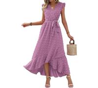 SCBFDI Robe Cocktail Femme Sexy Cintrée Ete Courte Devant Longue Derriere | Manches Volantes Bureau Estivale Chic Plage Robe