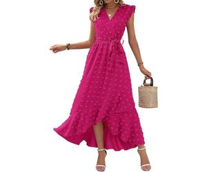 SCBFDI Robe Cocktail Femme Sexy Cintrée Ete Courte Devant Longue Derriere | Manches Volantes Bureau Estivale Chic Plage Robe