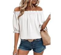 SCBFDI Top Femme Sexy Manche Courte Chemisier Mode Epaules Denudees Uni | Plissé Col V Ample Confortable Scolaire Shirt