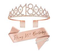 SCBOY 18 Ans Anniversaire Fille 18 Ans Miss Cadeau Birthday Girl Decoration Déco de Fête Inclut Couronne et Echarpe Rose Deco Anniversaire