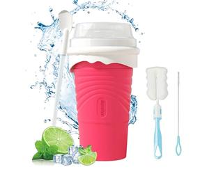 SCBOY Slushy maker,Glace à pétrir slushy gobelet,Silicone slushy maker cup,Gobelet à neige avec cuillère à paille et brosse pour gobelet,Gobelets à smoothie réutilisables