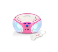 SCD-650PK - Radio FM et lecteur CD/MP3/USB portable avec microphone et effets lumineux - Rose