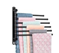 SCDGRW Porte-serviettes pivotant à 6 bras en acier inoxydable noir mat avec crochet : montage mural, antirouille, économiseur d'espace pour salle de bain et cuisine, rotation à 180°, capacité de 14 kg