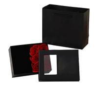 SCDOA Boîte à Cadeaux de Vraies Roses Rouges préservées, Vraies Roses éternelles préservées, 6 Fleurs de Roses avec Je t'aime dans Une boîte à Bijoux, boîte à Roses(Black)