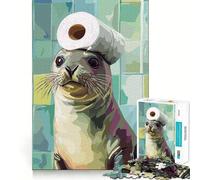 Sceau avec Chapeau en Papier Toilette, Puzzle de 1000 pièces pour Adolescents, Jeu de réflexion apaisant, Cadeau de Noël de qualité supérieure (38x26cm)