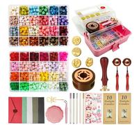 Sceau Cire,Kit Cire a Cacheter Amélioré, Kit De Tampons De Sceau Cire Avec Boîte De Rangement, 48 Couleurs,1200 Perles De Sceau Cire Avec Chauffe Cire à Cacheter, Enveloppes, Bougies, Stylo Métallique
