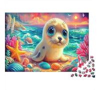Sceau dans Les Fleurs Puzzle 1000 Pièces, Phoque Mignon sur la Plage Fleurie, Art Moderne, Jeu Cadeau Unique, activité relaxante, Cadeau pour Tous