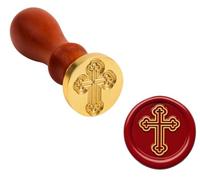 Sceau de cire catholique avec symbole de croix, tête en laiton de 25 mm et poignée en bois, sceau de cire religieuse pour enveloppes, étude de la Bible, lettres d'église, cadeau chrétien pour les