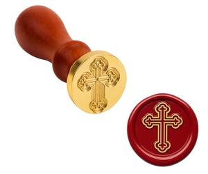 Sceau de cire catholique avec symbole de croix, tête en laiton de 25 mm et poignée en bois, sceau de cire religieuse pour enveloppes, étude de la Bible, lettres d'église, cadeau chrétien pour les