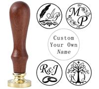 Sceau de cire personnalisé avec 2 initiales - Sceau de cire personnalisé avec logo du nom pour invitations de mariage, cadeaux d'amour (1 poignée en bois et 1 matrice de découpe en laiton)