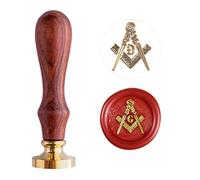 Sceau de cire traditionnel maçonnique carré et boussole - Tampon de cire maçonnique - Tampon de cire à cacheter - Épée maçonnique maçonnique - Tête en laiton massif de 2,5 cm de diamètre