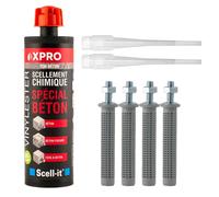 Scellement Chimique - SCELL-IT - Kit Résine X-PRO 160ml - 4 Tiges Acier M8 - Résistant aux Températures Extrêmes