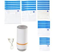 Scelleuse Sous Vide Portative Avec 25 Sacs, Pompe Électrique Pour Aliments Secs Et Humides, Bouton Unique, Réutilisables, Pour Cuisine Voyage