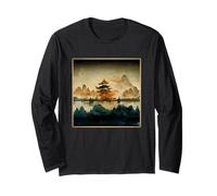 Scène A Peinture de Paysage de Style Chinois avec Sky Mountain Manche Longue