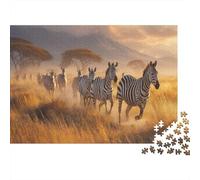 Scène Africaine,Puzzles pour Adultes 1000pcs (75x50cm),Jeux De Défi Herd of Jumping Zèbres