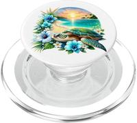 Scène Artistique Tortue de mer et Fleurs Tropicales PopSockets PopGrip pour MagSafe