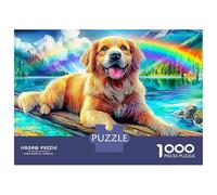 Scène au Bord d'un lac Jeu De Puzzle Golden Retriever 1000 Éléments Carton pour La Famille Impression HD Facile À Assembler Activité Parent-Enfant Idée Cadeau Parfaite 52x38cm/1000pcs