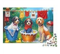 Scène Baignade Chiens Puzzle Cadeau de 1000 Pièces pour Adultes Chiots S'Amusant à Se Laver Dehors Premium Robuste Haute Qualité Stimulant Difficile Anti-Stress 70x50cm/1000pcs