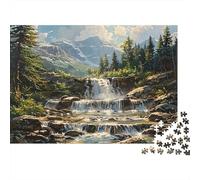 Scène Cascade Montagne Puzzle 1000 Pièces Adultes Ruisseau Rocheux Serpentant dans des Bois de Pins Premium Robuste Haute Qualité Vibrant Défiant Difficile Anti-Stress 70x50cm/1000pcs