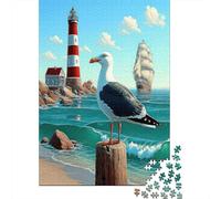 Scène côtière avec Mouette |Illustration Nautique Vintage| Puzzles Amusants en Famille 38x26cm/1000pcs Adultes